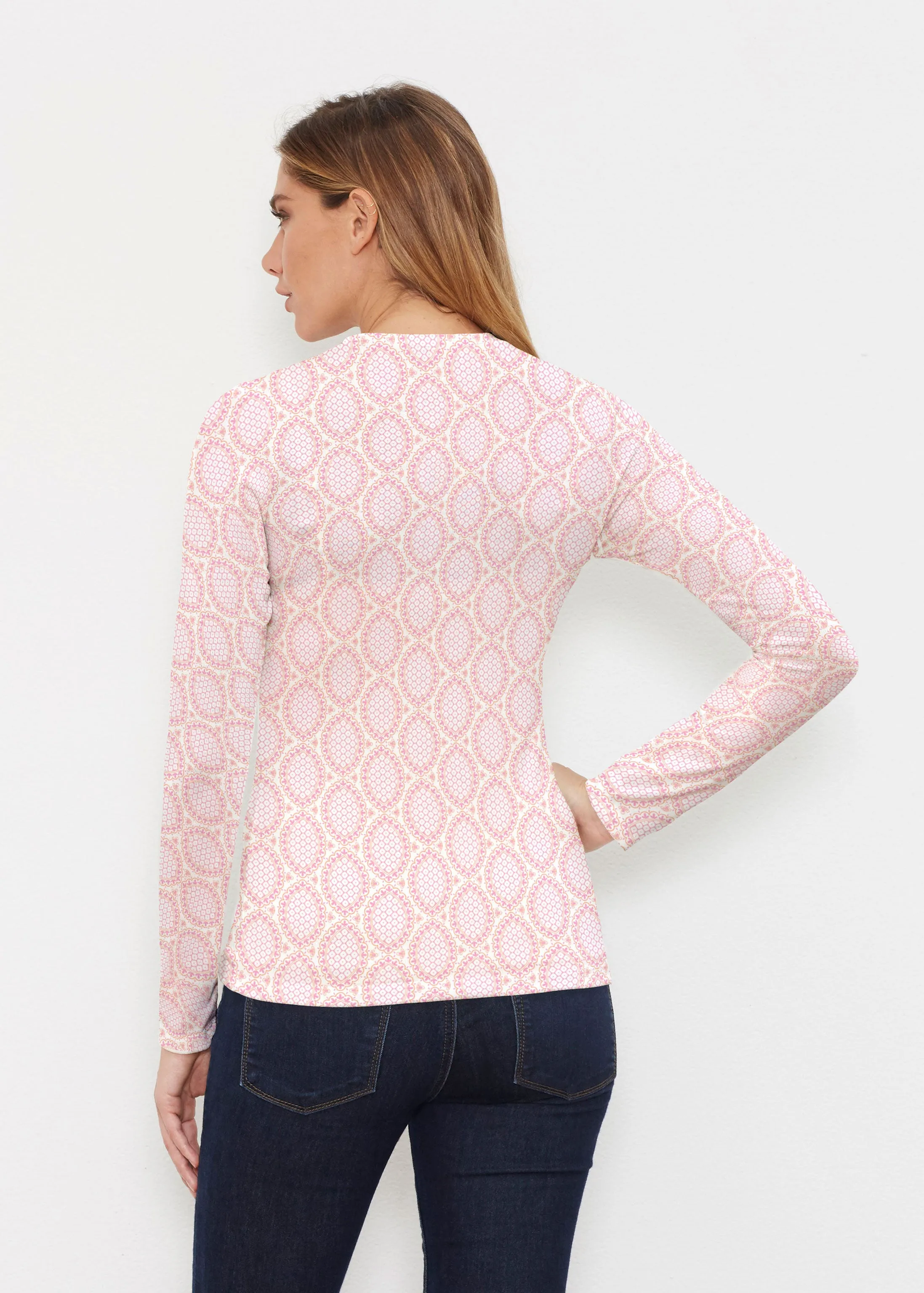 Coastal Lace Pink (7757) ~ Butterknit Long Sleeve V-Neck Top