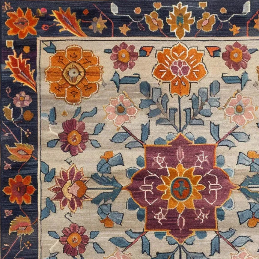 Colorful Crest Medallion Hand Knotted Area Rug