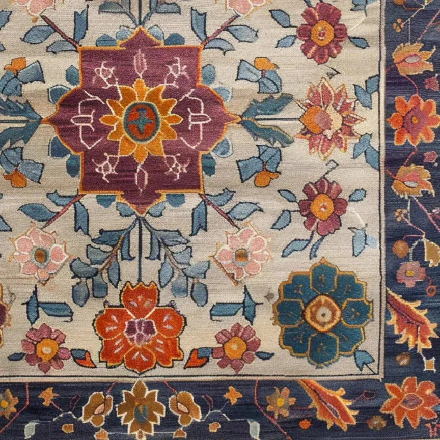 Colorful Crest Medallion Hand Knotted Area Rug