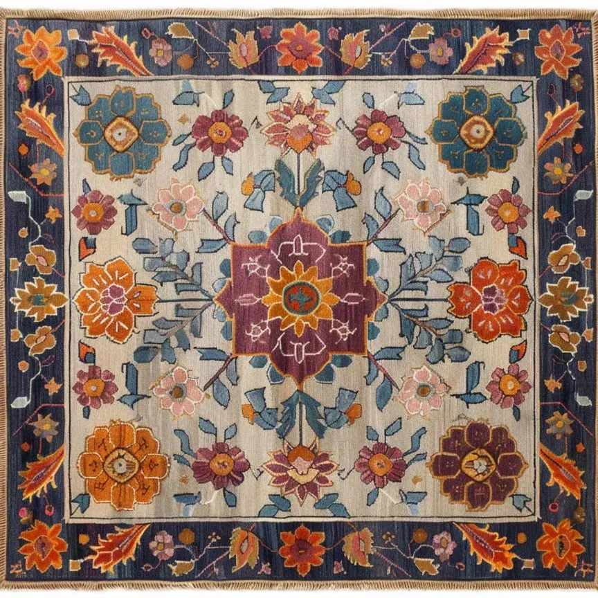Colorful Crest Medallion Hand Knotted Area Rug