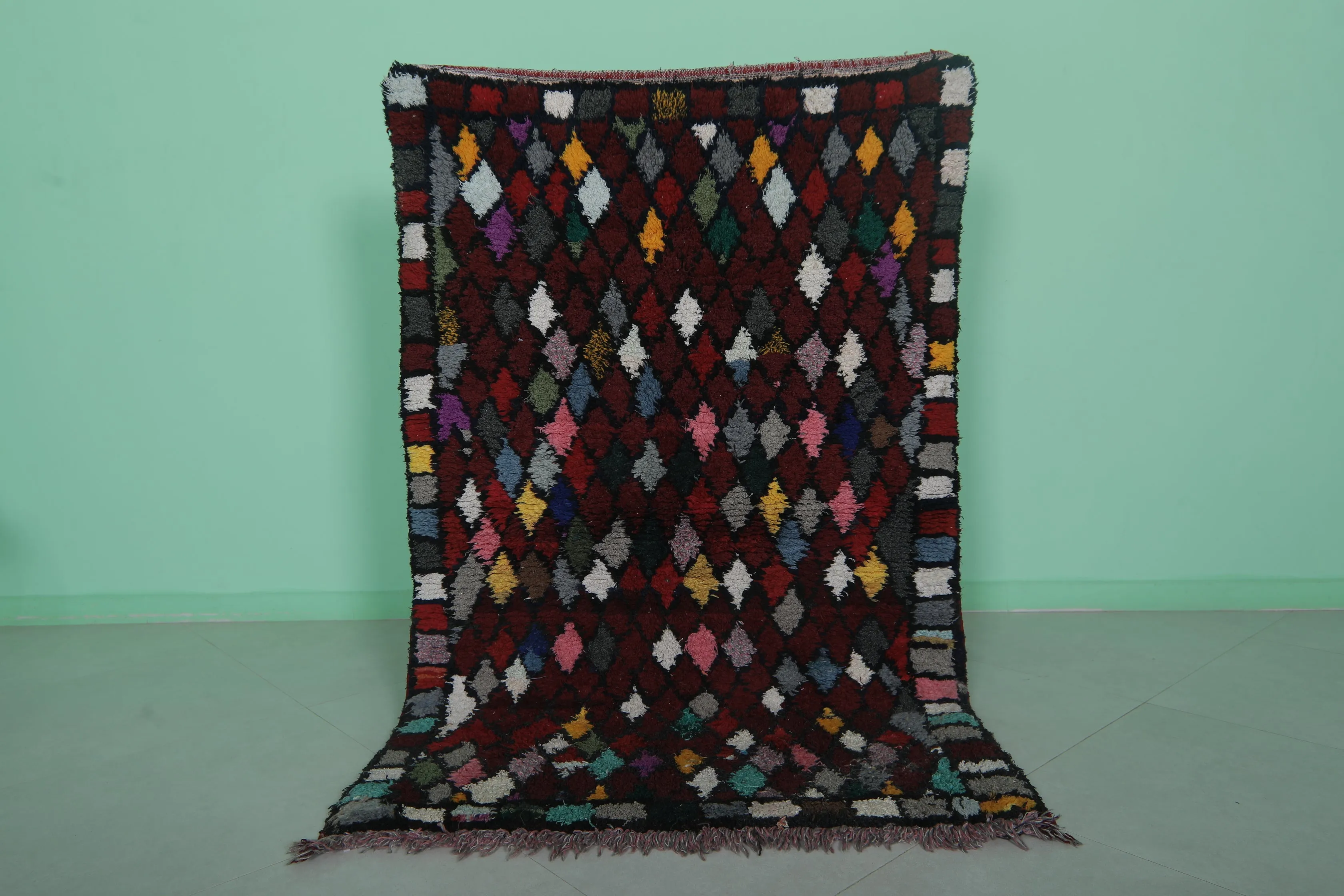 Colorful Moroccan Berber Rug - Handwoven 3.6 X 5.5 Feet | Unique Diamond Pattern