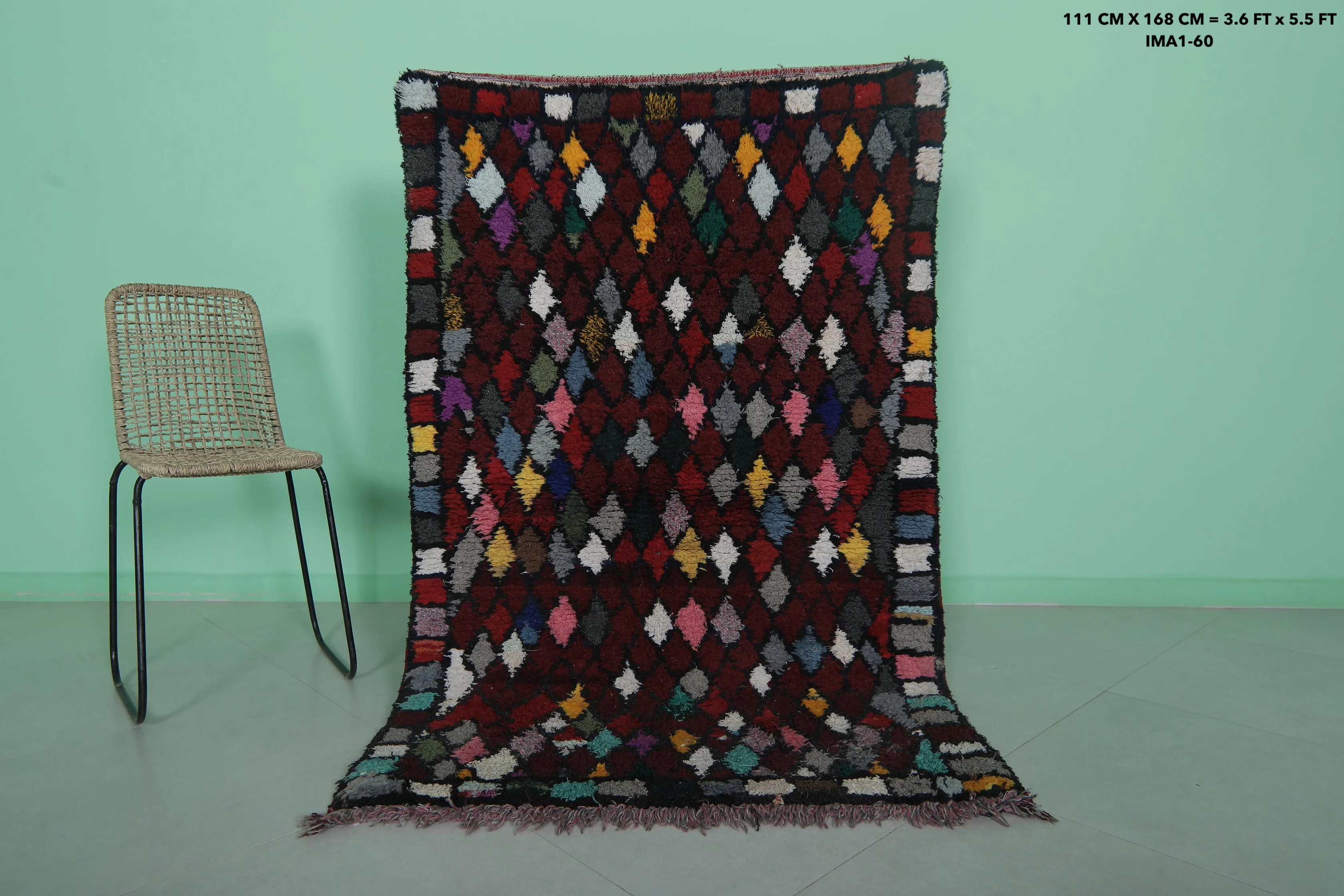Colorful Moroccan Berber Rug - Handwoven 3.6 X 5.5 Feet | Unique Diamond Pattern