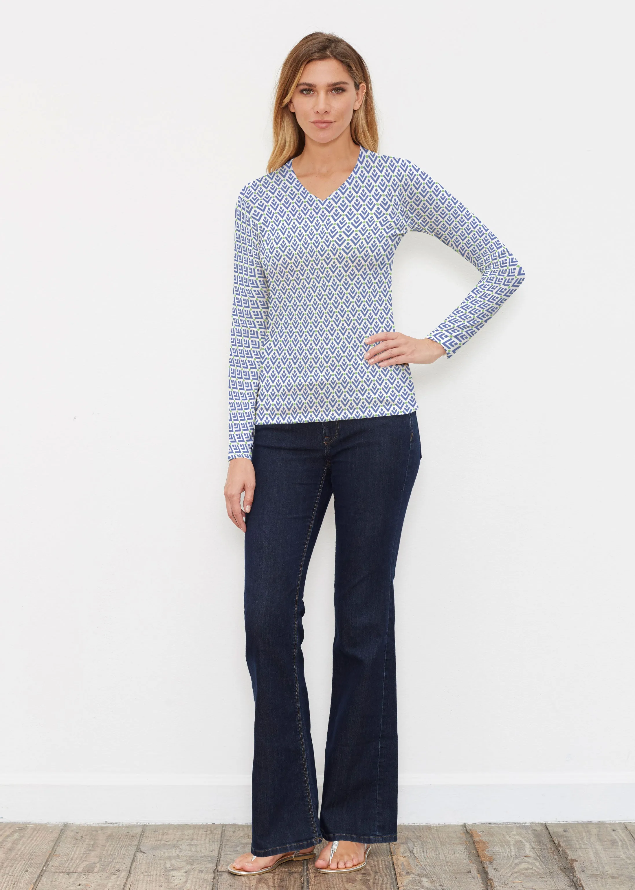 Cosmo Geo (13568) ~ Butterknit Long Sleeve V-Neck Top