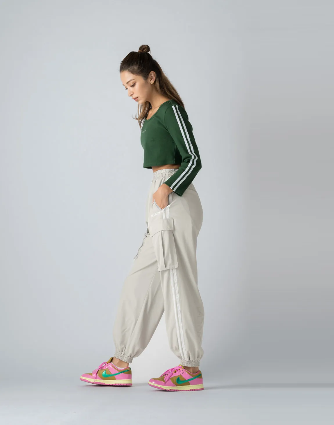 CRONOS WOMEN FRONT RIB LONG SLEEVE【GREEN】