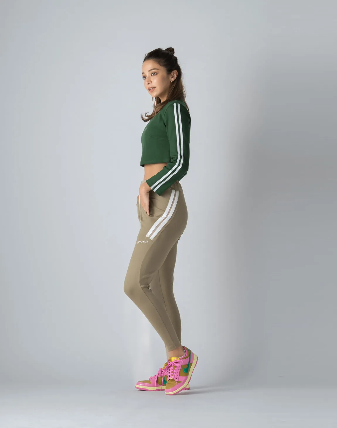 CRONOS WOMEN FRONT RIB LONG SLEEVE【GREEN】