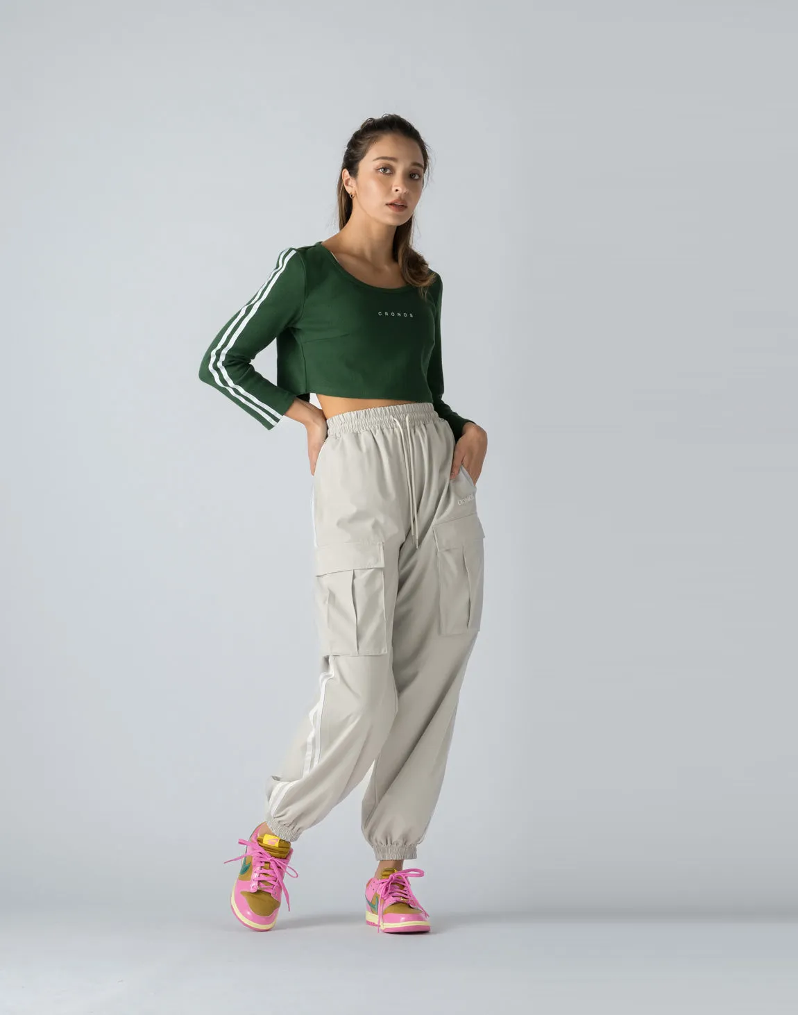 CRONOS WOMEN FRONT RIB LONG SLEEVE【GREEN】