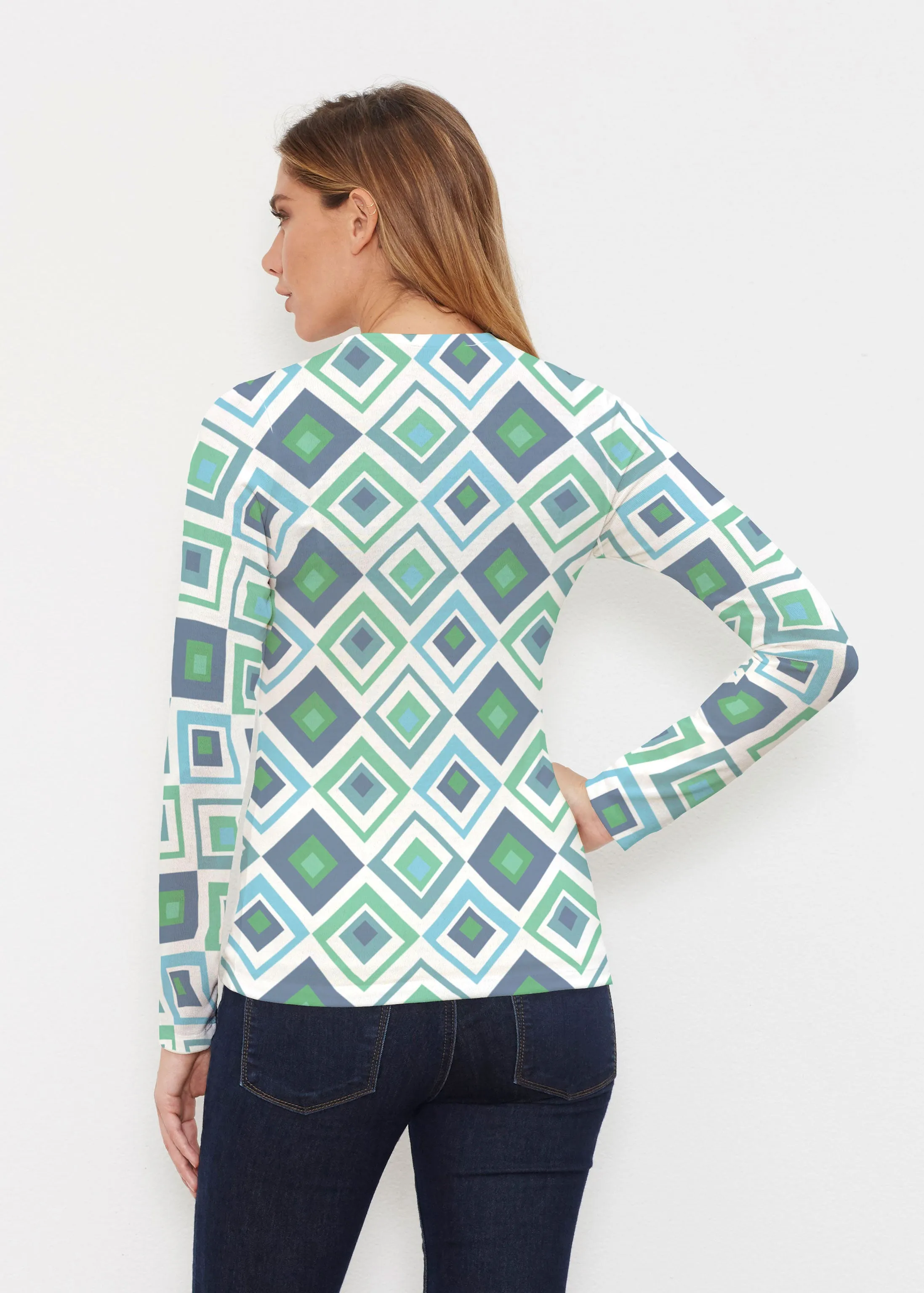 Cubed Blue (7807) ~ Butterknit Long Sleeve V-Neck Top