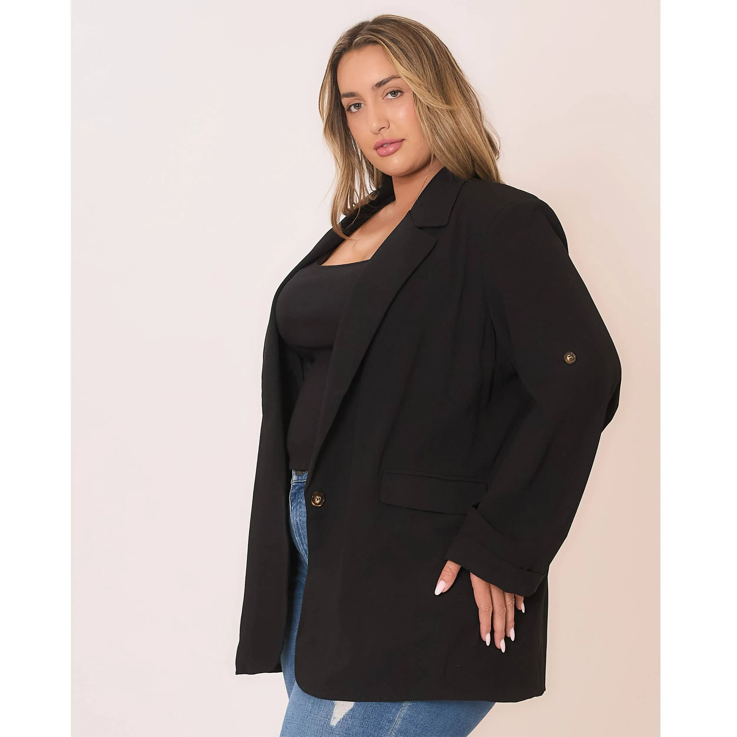 Curvy Blazer with Fold Up Sleeve