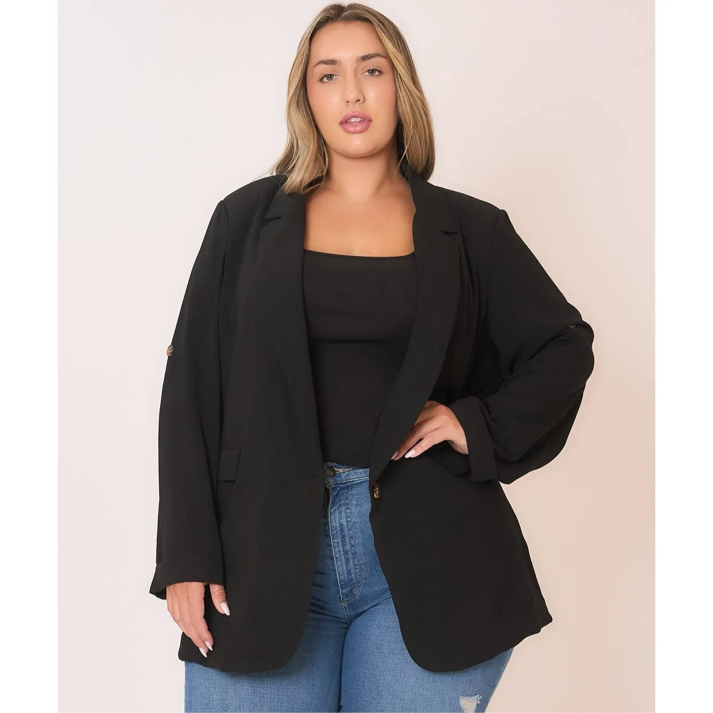 Curvy Blazer with Fold Up Sleeve