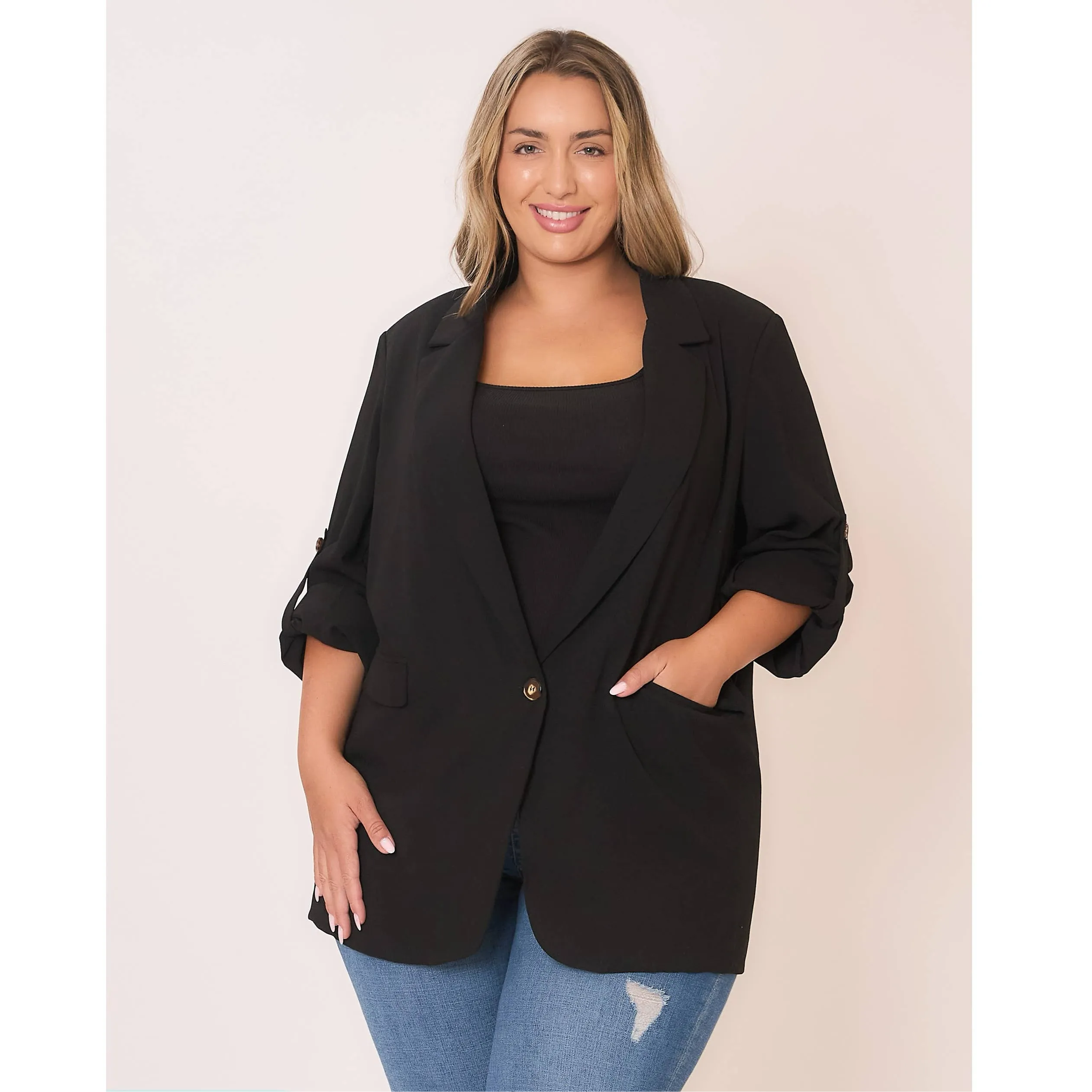 Curvy Blazer with Fold Up Sleeve