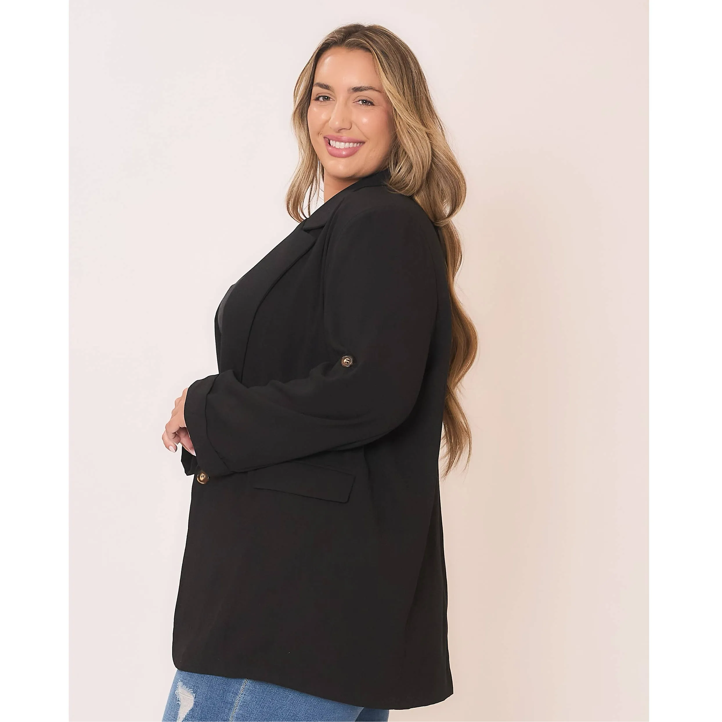Curvy Blazer with Fold Up Sleeve