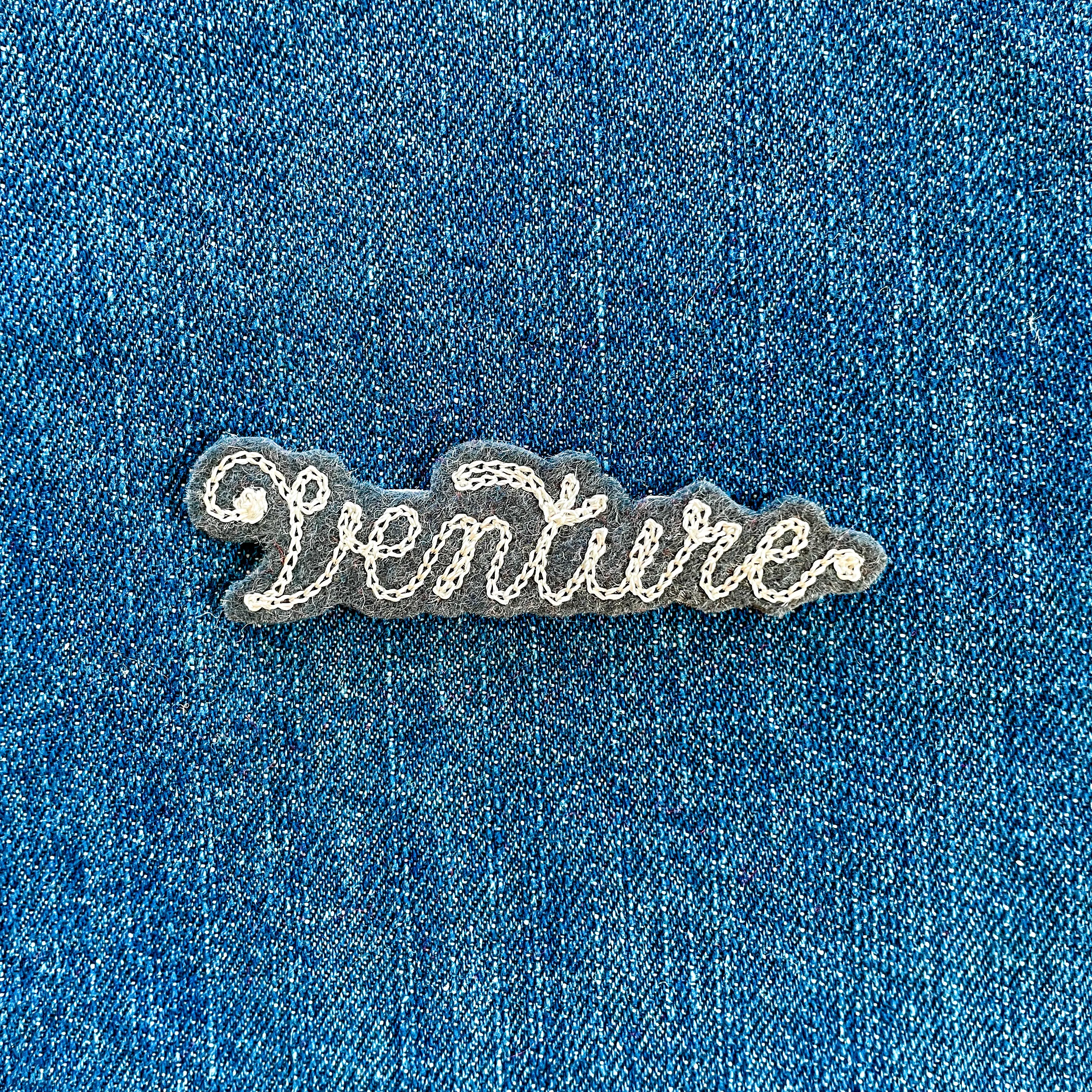 Custom Word Patch - Silver on Grey