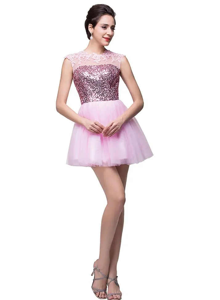Cute Pink Sequins Sleeveless Homecoming Dress - 319643