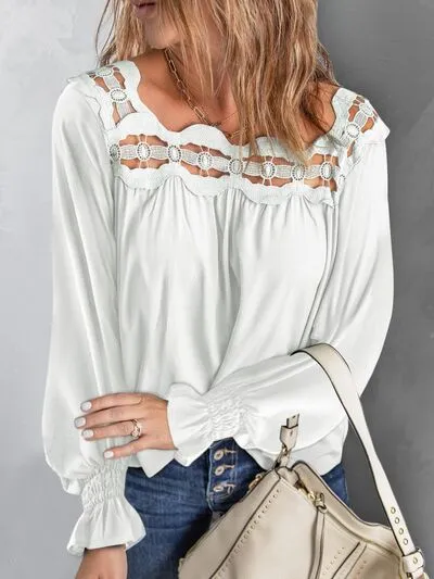 Cutout Square Neck Long Sleeve Blouse (5 Colors)