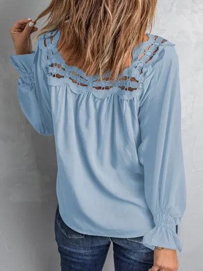 Cutout Square Neck Long Sleeve Blouse (5 Colors)