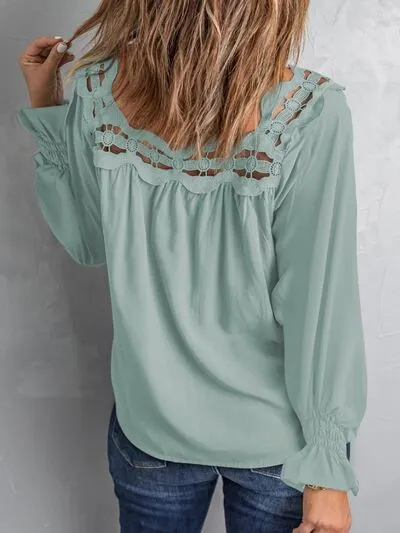 Cutout Square Neck Long Sleeve Blouse (5 Colors)