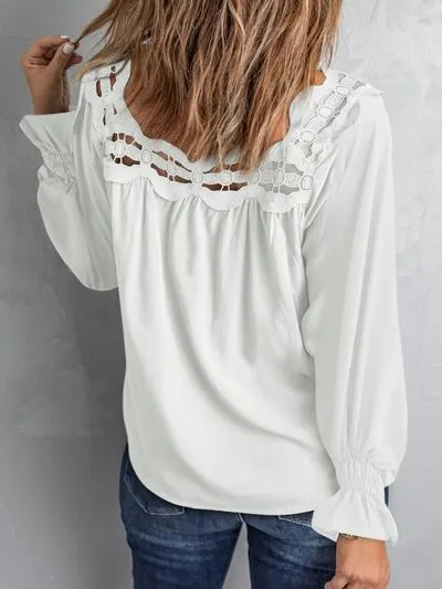 Cutout Square Neck Long Sleeve Blouse (5 Colors)