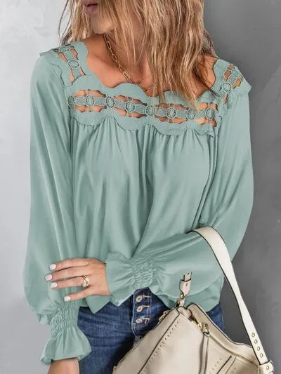 Cutout Square Neck Long Sleeve Blouse (5 Colors)