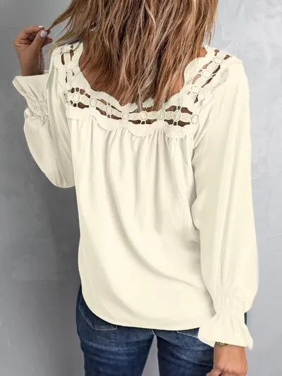Cutout Square Neck Long Sleeve Blouse (5 Colors)