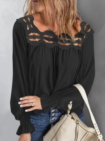 Cutout Square Neck Long Sleeve Blouse (5 Colors)