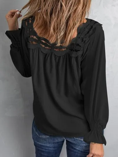 Cutout Square Neck Long Sleeve Blouse (5 Colors)