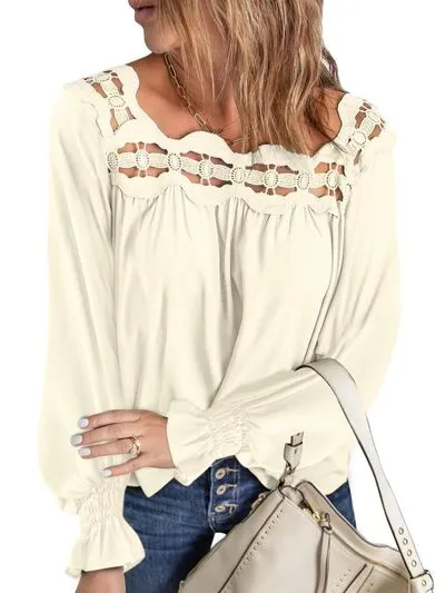 Cutout Square Neck Long Sleeve Blouse (5 Colors)