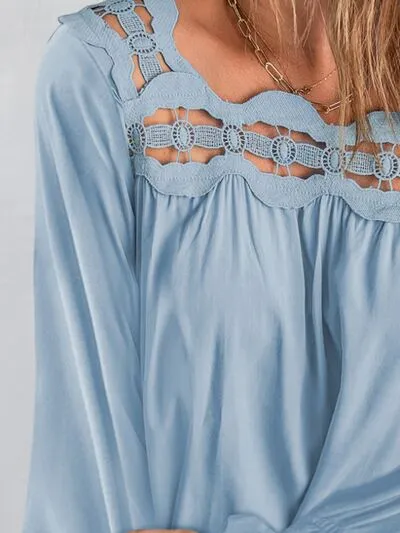 Cutout Square Neck Long Sleeve Blouse (5 Colors)