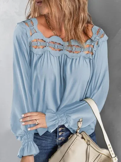 Cutout Square Neck Long Sleeve Blouse (5 Colors)
