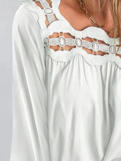 Cutout Square Neck Long Sleeve Blouse (5 Colors)