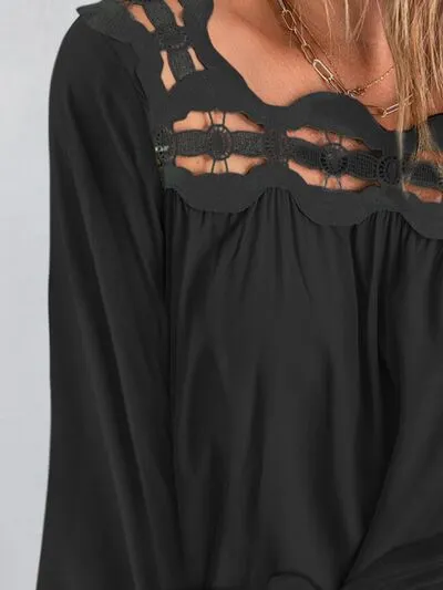 Cutout Square Neck Long Sleeve Blouse (5 Colors)