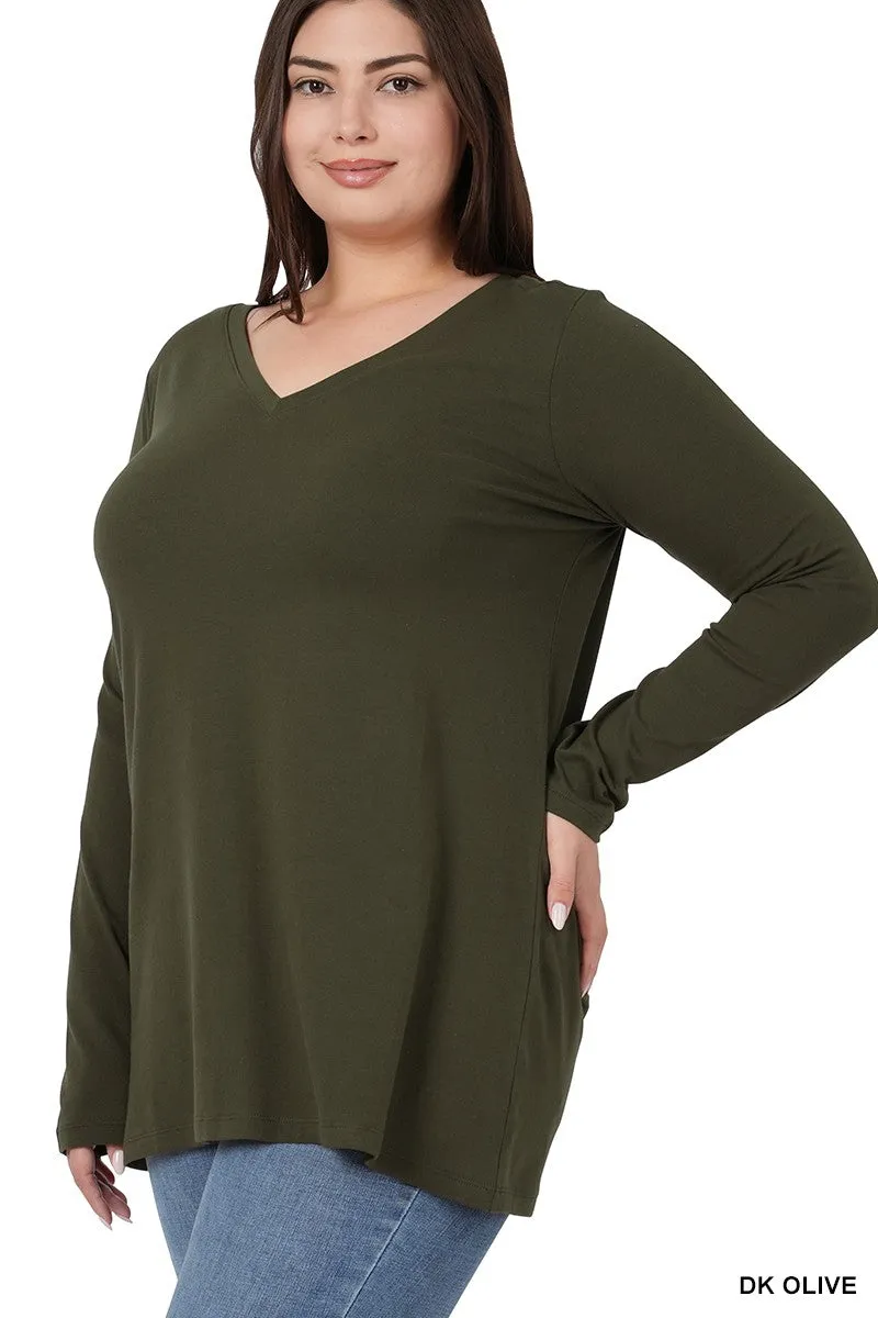 Dark Olive Basic Long Sleeve v-neck S-3X * on sale *