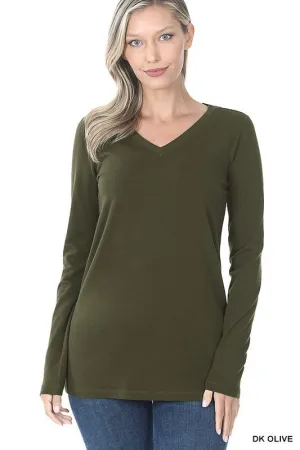 Dark Olive Basic Long Sleeve v-neck S-3X * on sale *