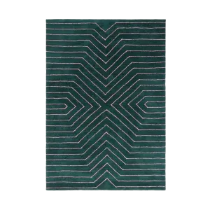 Dark Teal Geometric Hand Tufted Wool Rug