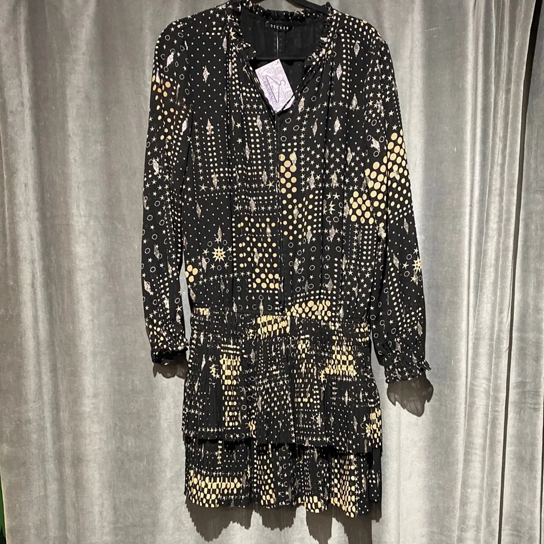 DECKER Black Long Sleeve Dress with Rose Gold Shine, Stars and Dots in Beige