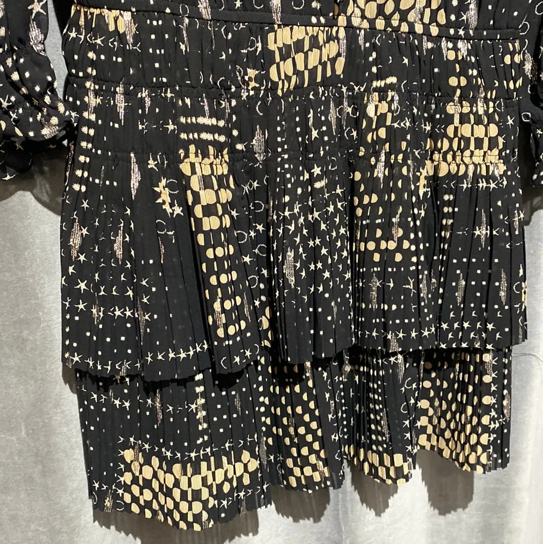 DECKER Black Long Sleeve Dress with Rose Gold Shine, Stars and Dots in Beige