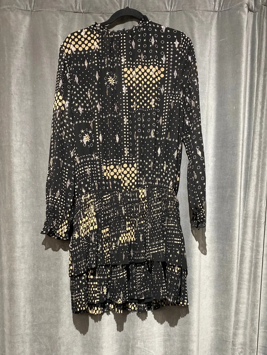 DECKER Black Long Sleeve Dress with Rose Gold Shine, Stars and Dots in Beige