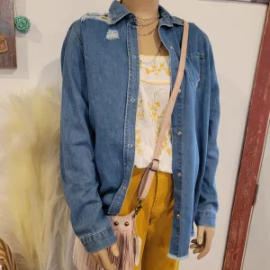 Denim Snap Front Long Sleeve - Medium Wash