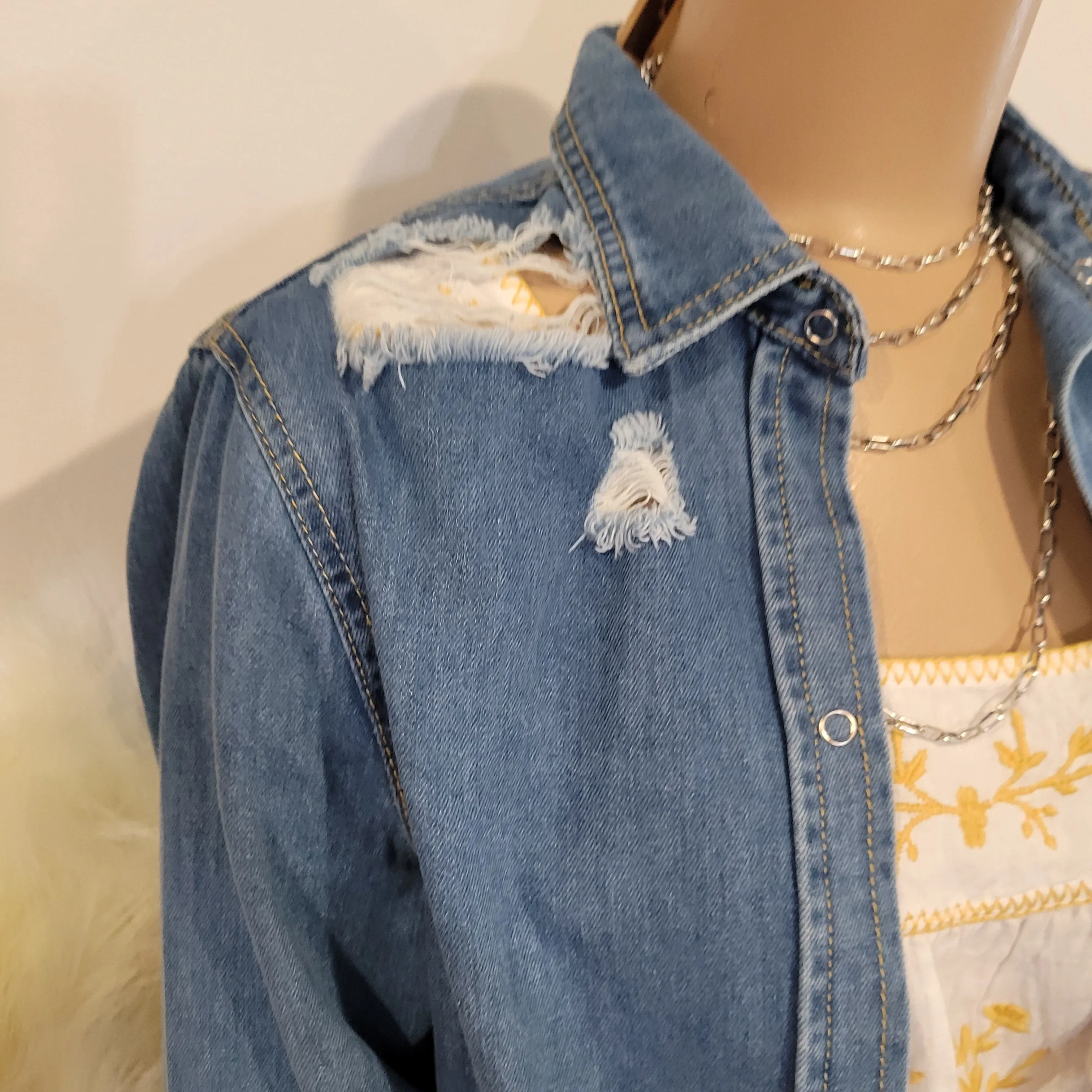 Denim Snap Front Long Sleeve - Medium Wash