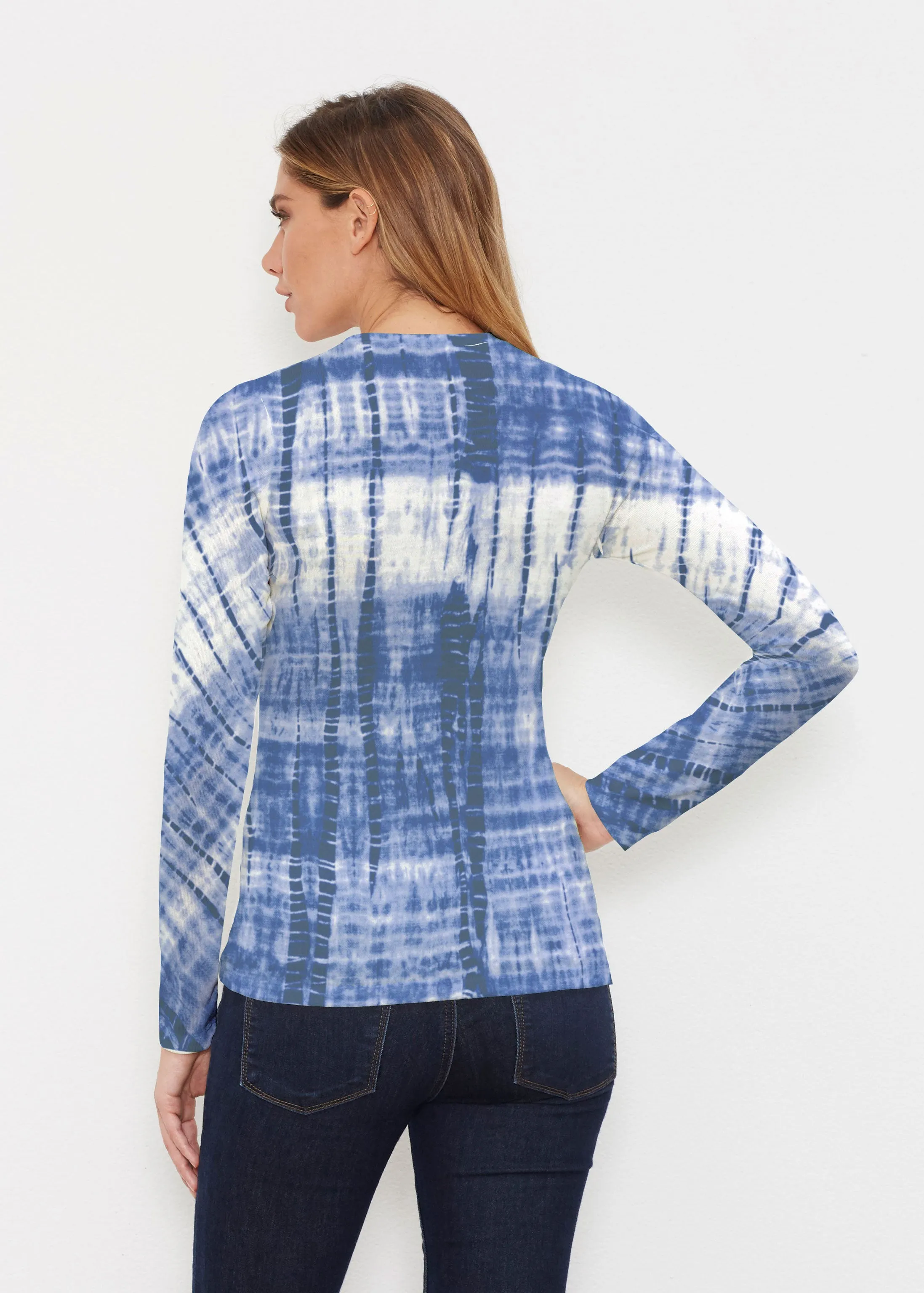 Denim Tie Dye (14230) ~ Butterknit Long Sleeve V-Neck Top
