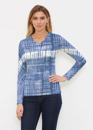 Denim Tie Dye (14230) ~ Butterknit Long Sleeve V-Neck Top