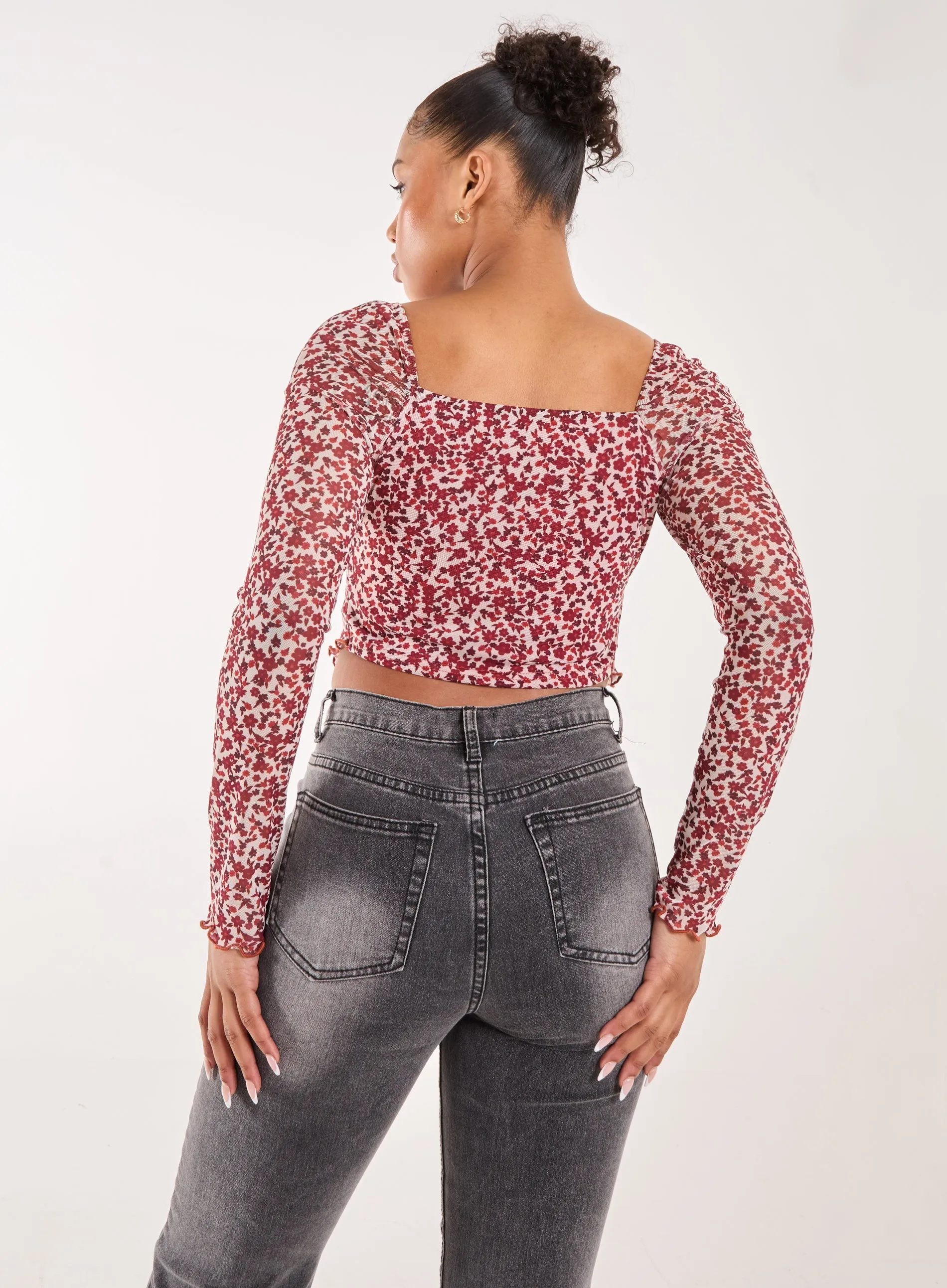 Ditsy Floral Print Long Sleeve Butterfly