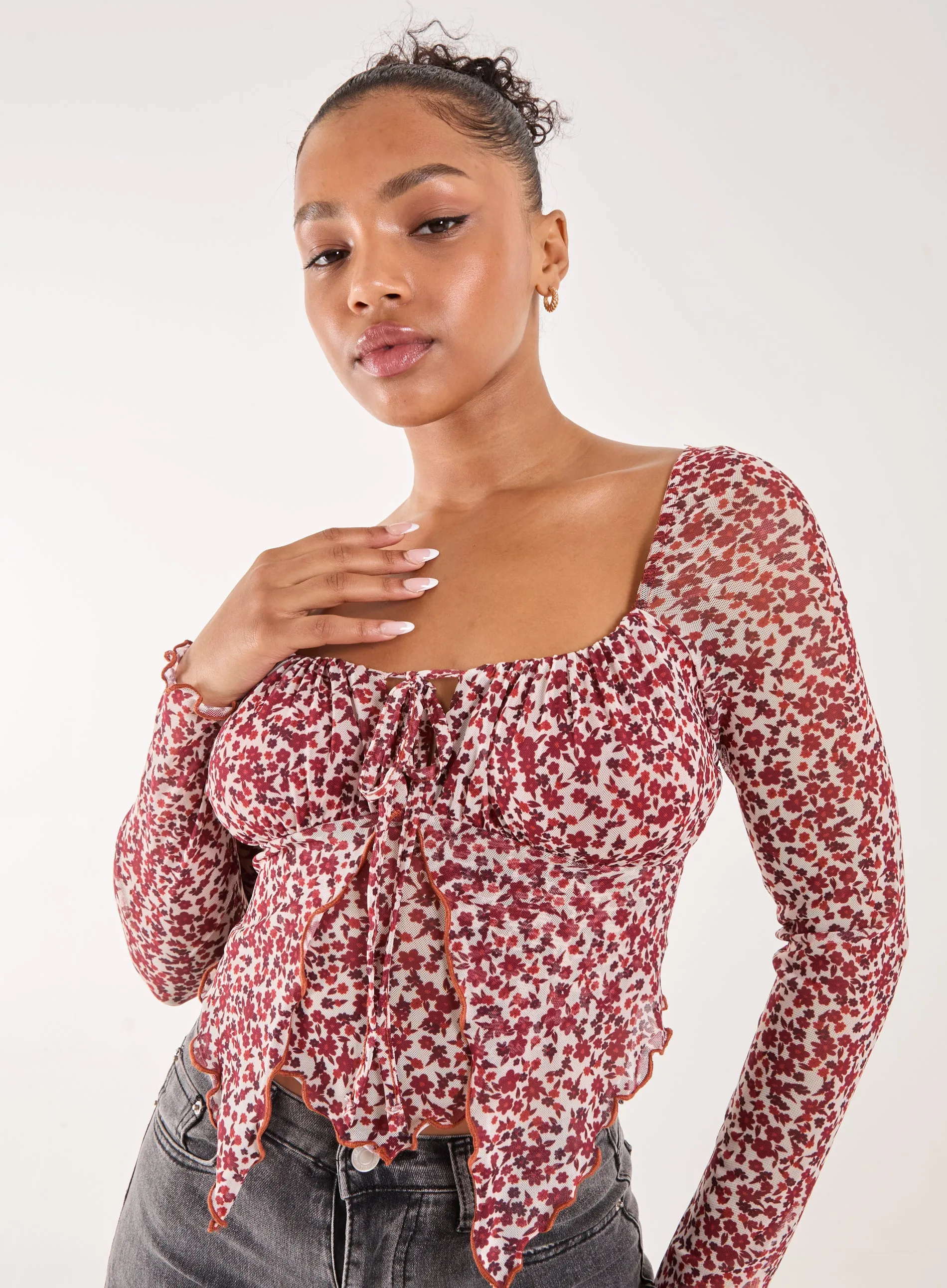 Ditsy Floral Print Long Sleeve Butterfly