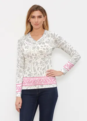 Ditsy Grey (7936) ~ Butterknit Long Sleeve V-Neck Top