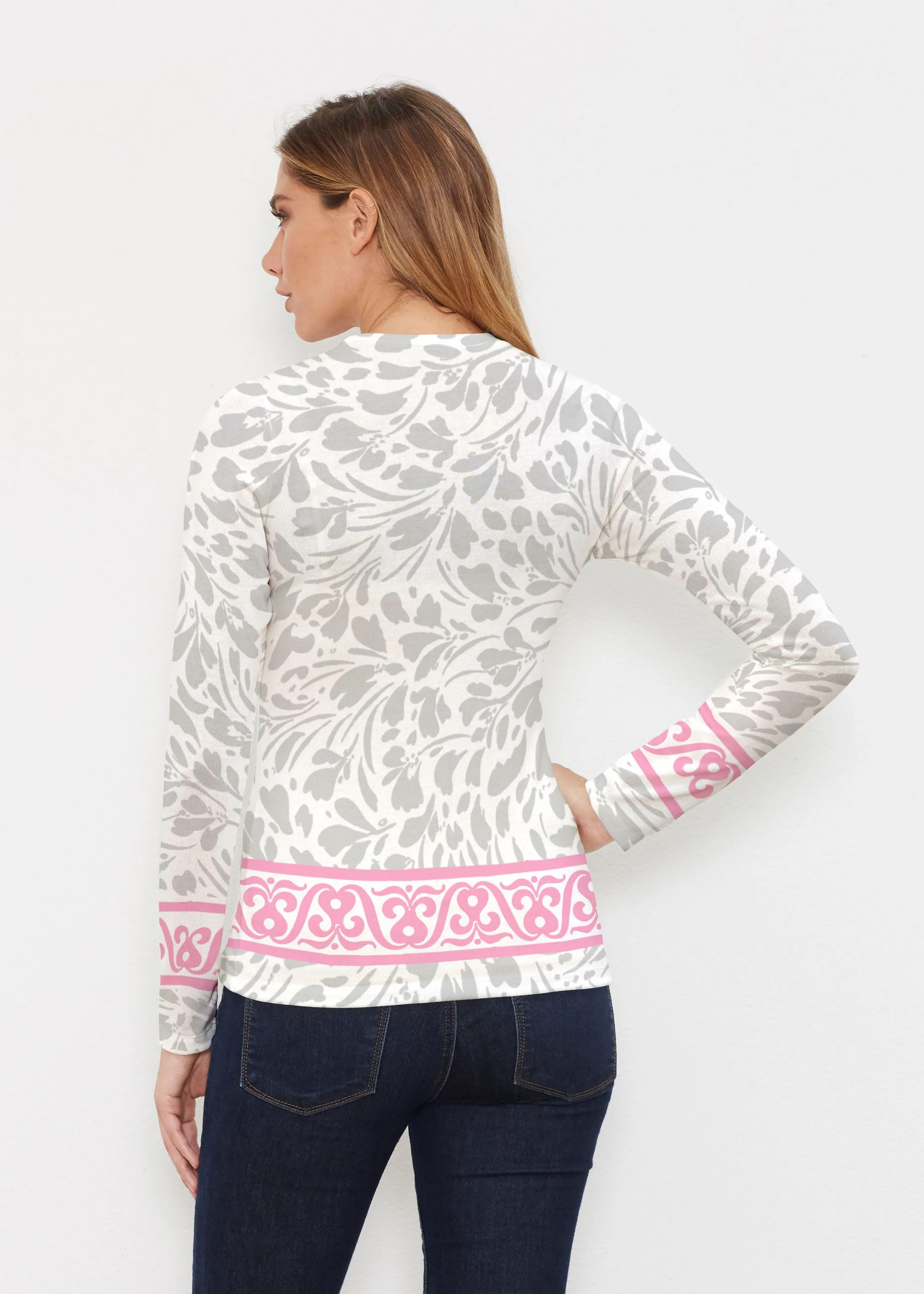 Ditsy Grey (7936) ~ Butterknit Long Sleeve V-Neck Top