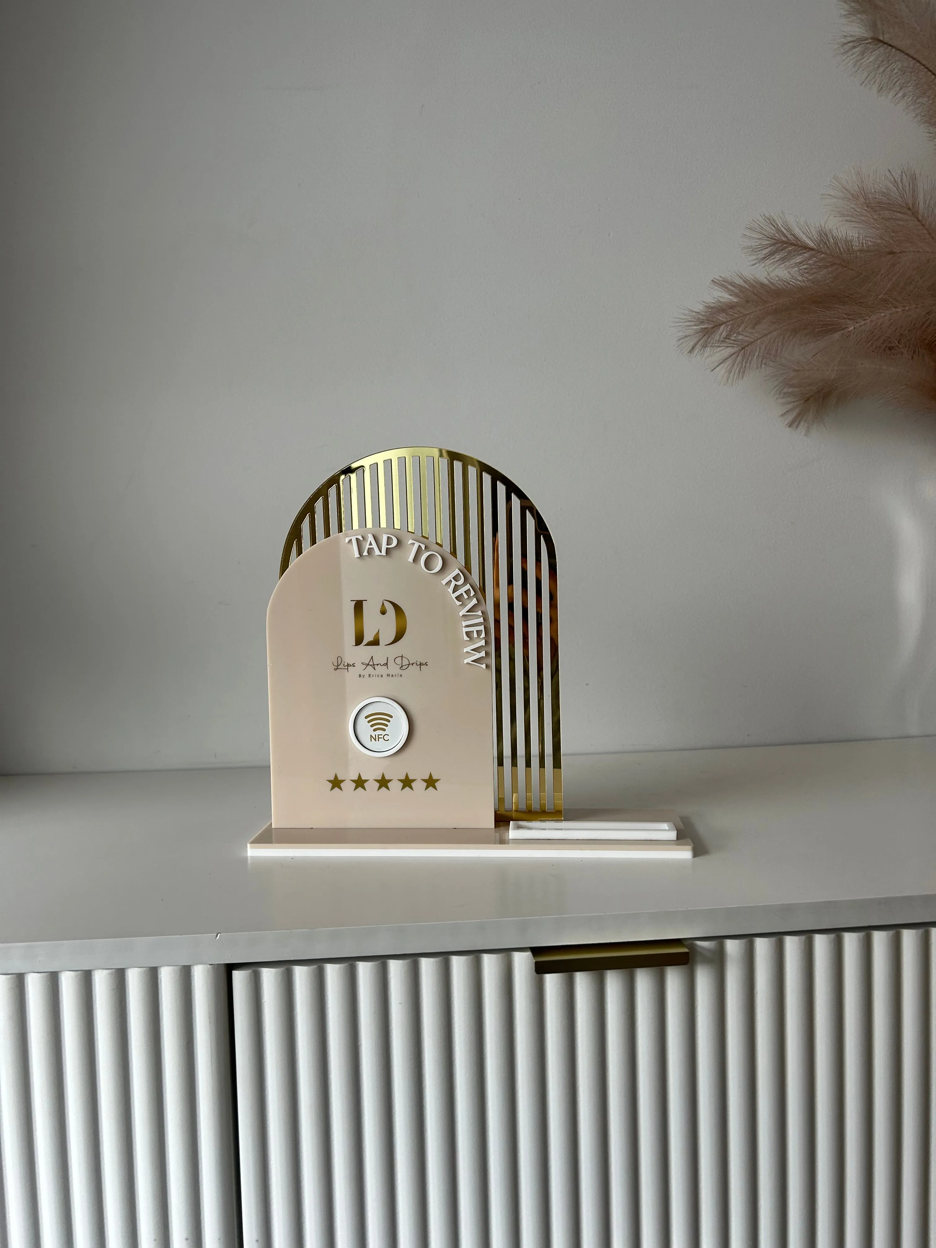 Double Arched Logo   Single NFC and Card Holder - Tap to Review