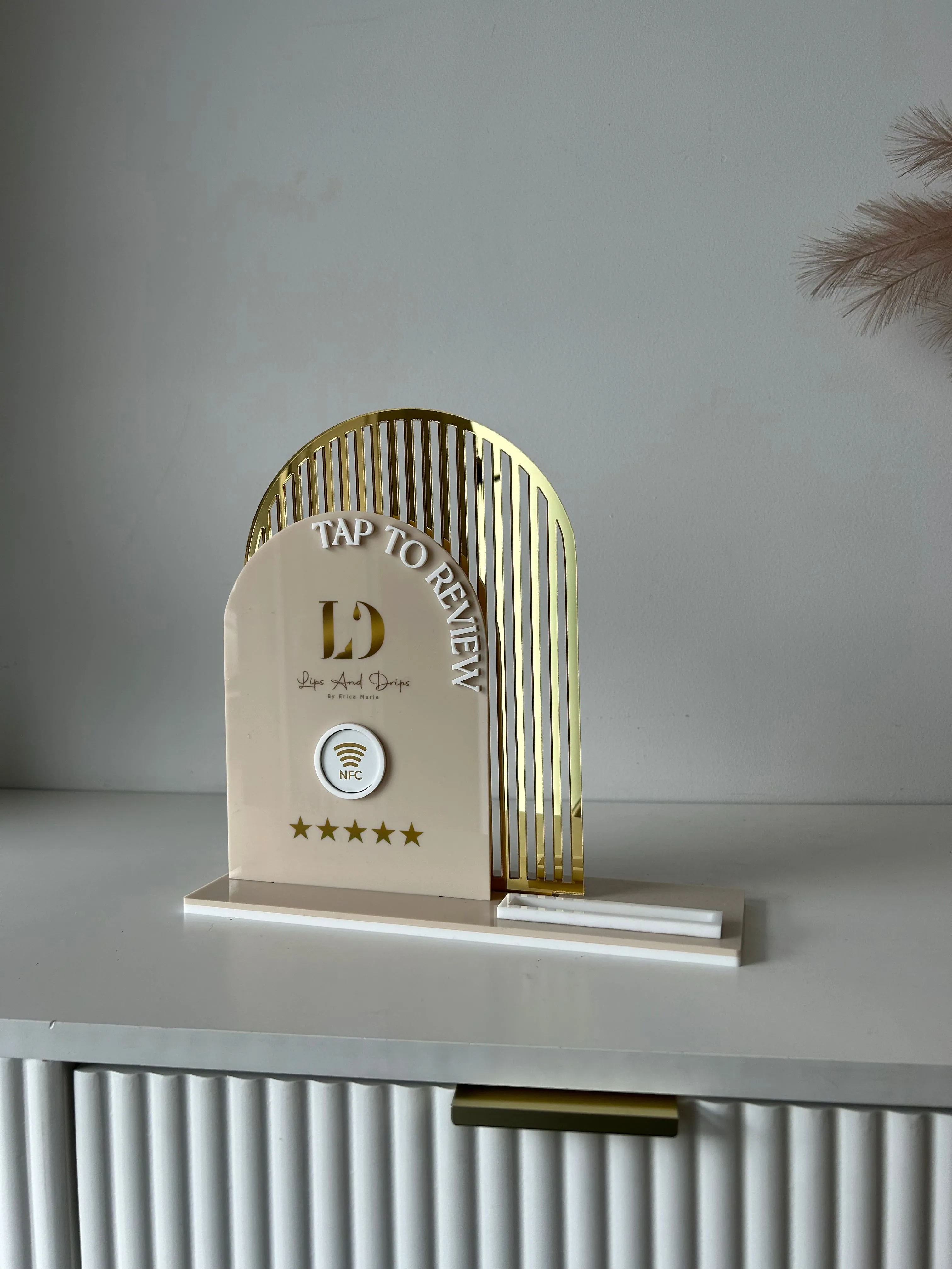 Double Arched Logo   Single NFC and Card Holder - Tap to Review