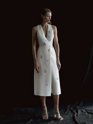 DOUBLE-BREASTED DRESS WITH JEWEL AND PEARL EMBELLISHMENTS
