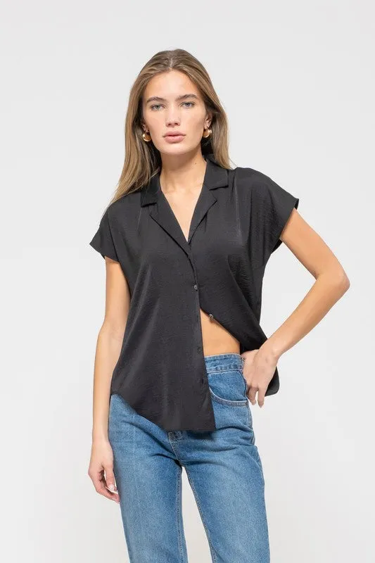 Drop Shoulder Button Up Top
