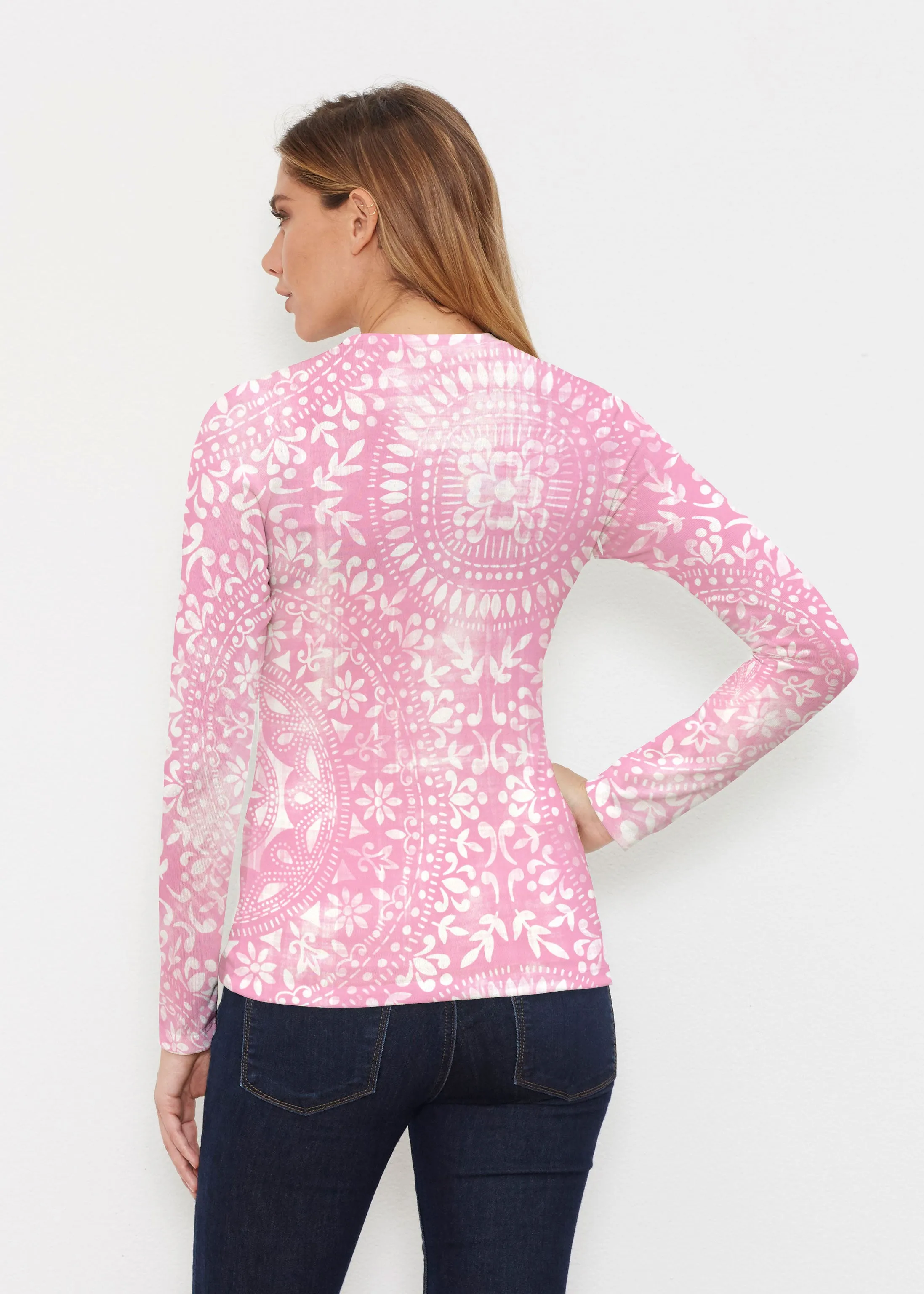 Dual Medallion Pink (13461) ~ Butterknit Long Sleeve V-Neck Top