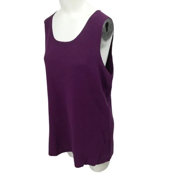 Eileen Fisher Purple Sleeveless 100% Merino Wool Tank Top Sweater Size XL